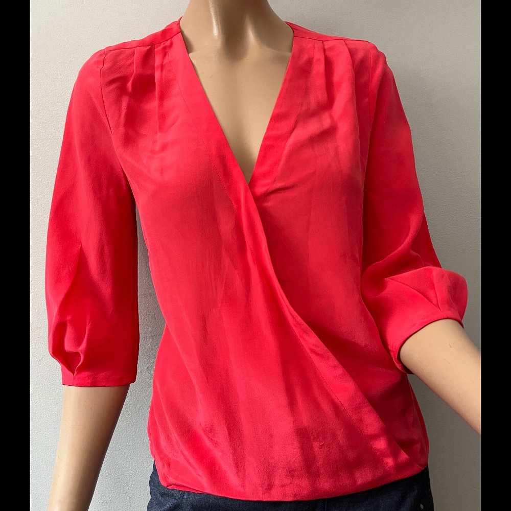 Broadway & Broome (J. Crew) red silk faux wrap blouse XS